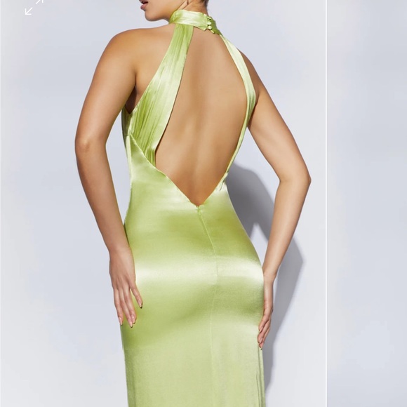 Satin Drape Back Maxi Dress - Pistachio Green - Picture 4 of 8
